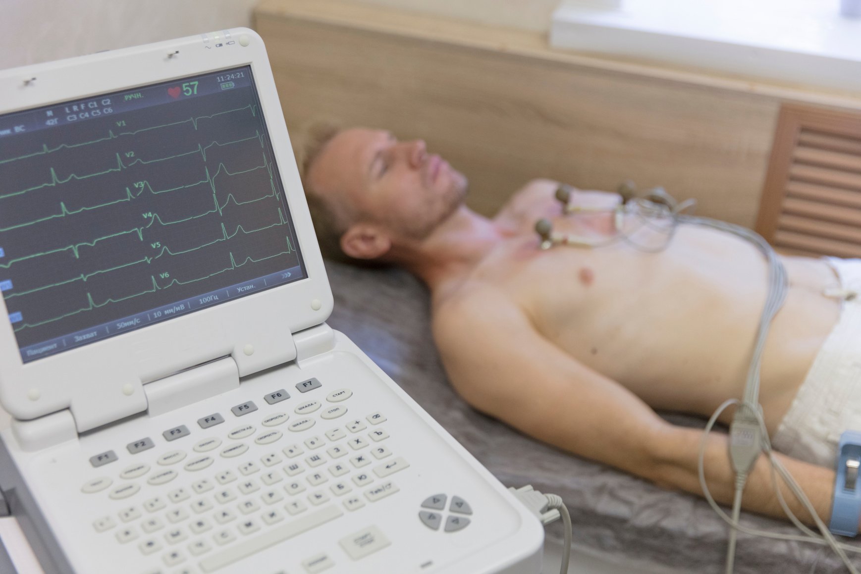 Electrocardiogram Equipment Cardiogram Test to Male Patient